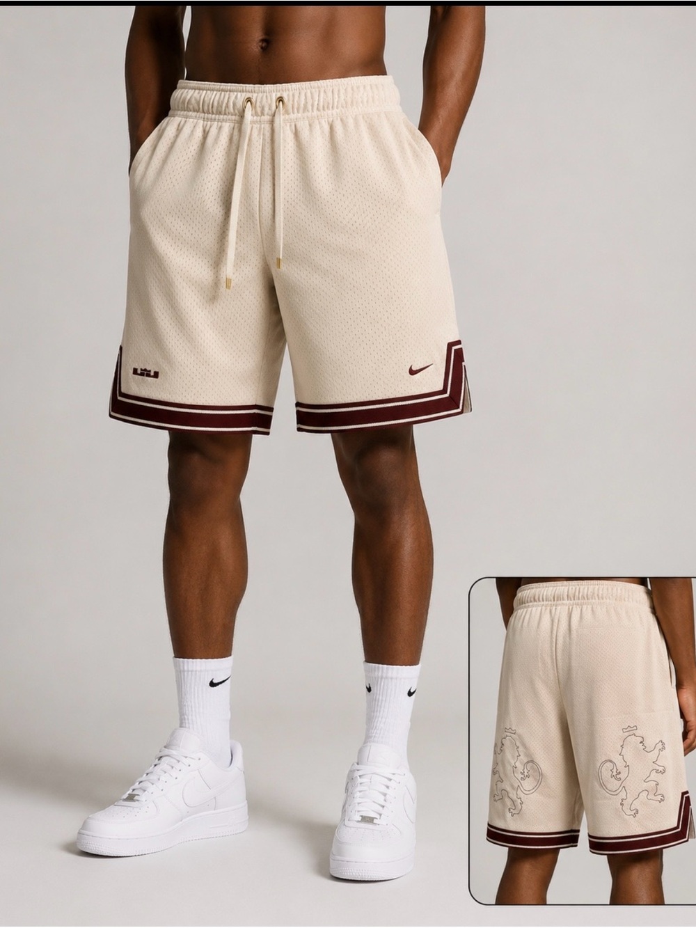Nike LeBron James "Forever King" Basketball Mesh Shorts White/Burgundy Men's L